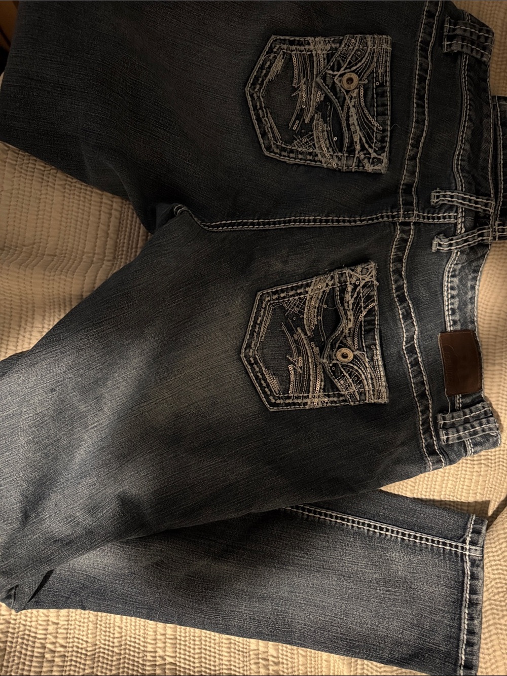 Maurices Dark Blue Womens Jeggings with Embroidered Back Pockets